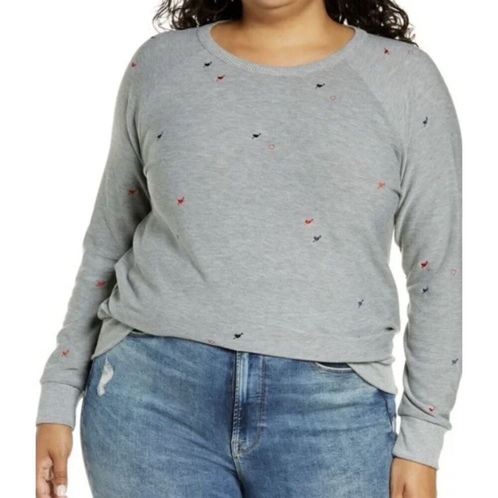 Chaser Women Gray Tiny Heart Sweater  long sleeve sweatshirt Size Small